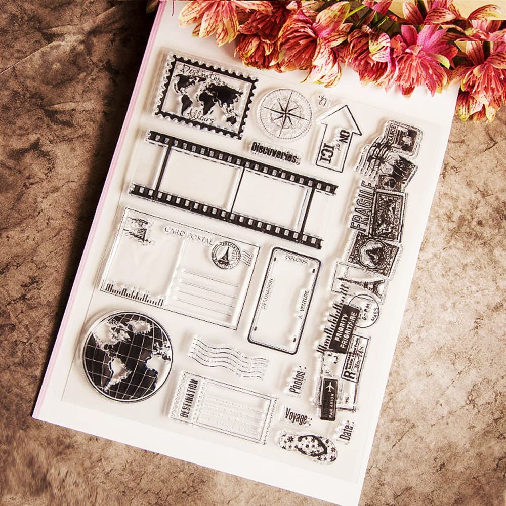Travel Postage Clear Stamps Silicone Stamp Cards with Sentiments, Journey Roa…