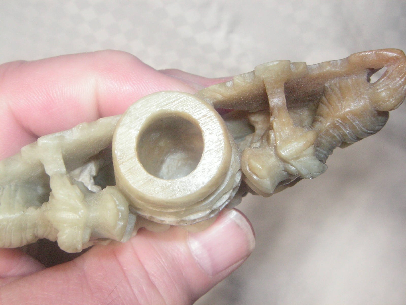 VINTAGE, PROBABLY CHINESE, SOAP STONE INCENSE BURNER WITH FOO DOGS, CARVINGS