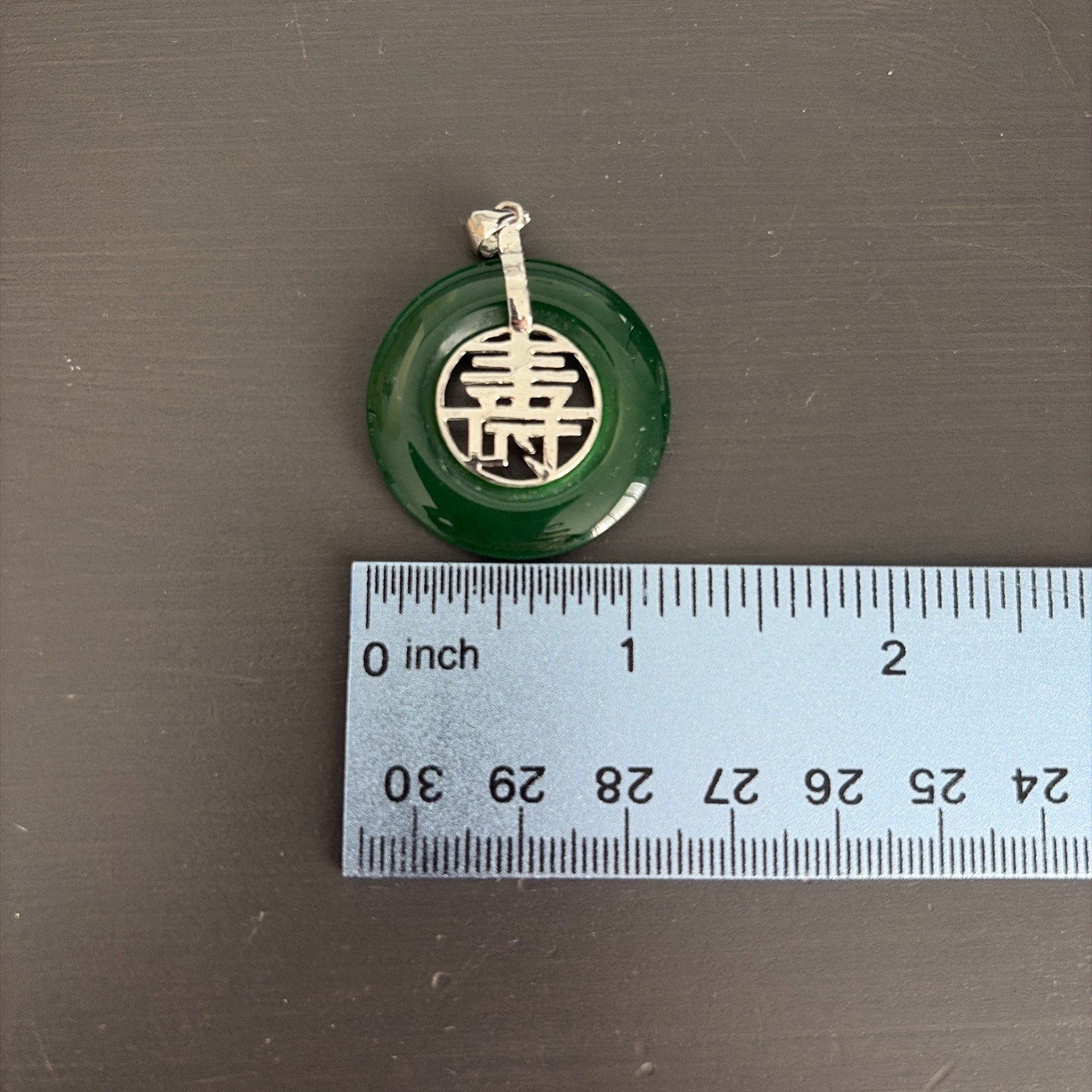 JADE PI Donut Pendant with Chinese Longevity Symbol Shou White 18K GF