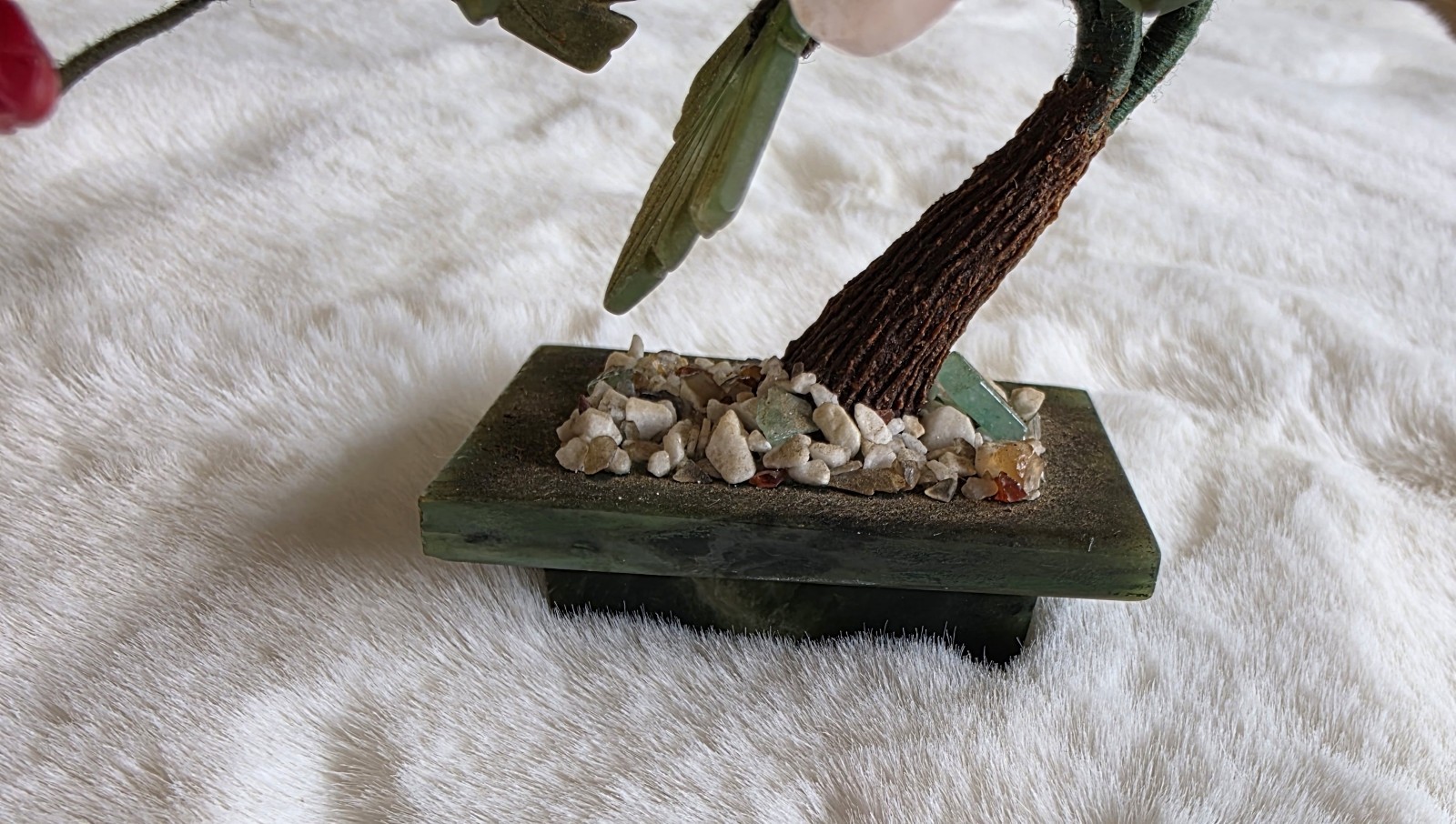 Small Hand Carved Chinese Jade & Semiprecious Stone Flower Bonsai Tree Figurine