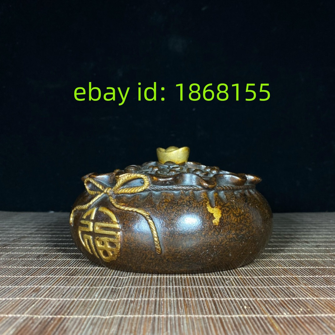 6.2″ palace copper bronze carved gild gold ingot treasure bowl Incense burner