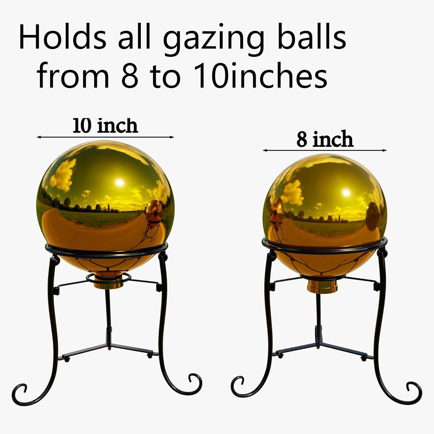 10″ Tall Gazing Ball Stand for 8-10 Inch Balls, Black Metal Gazing Globe Display