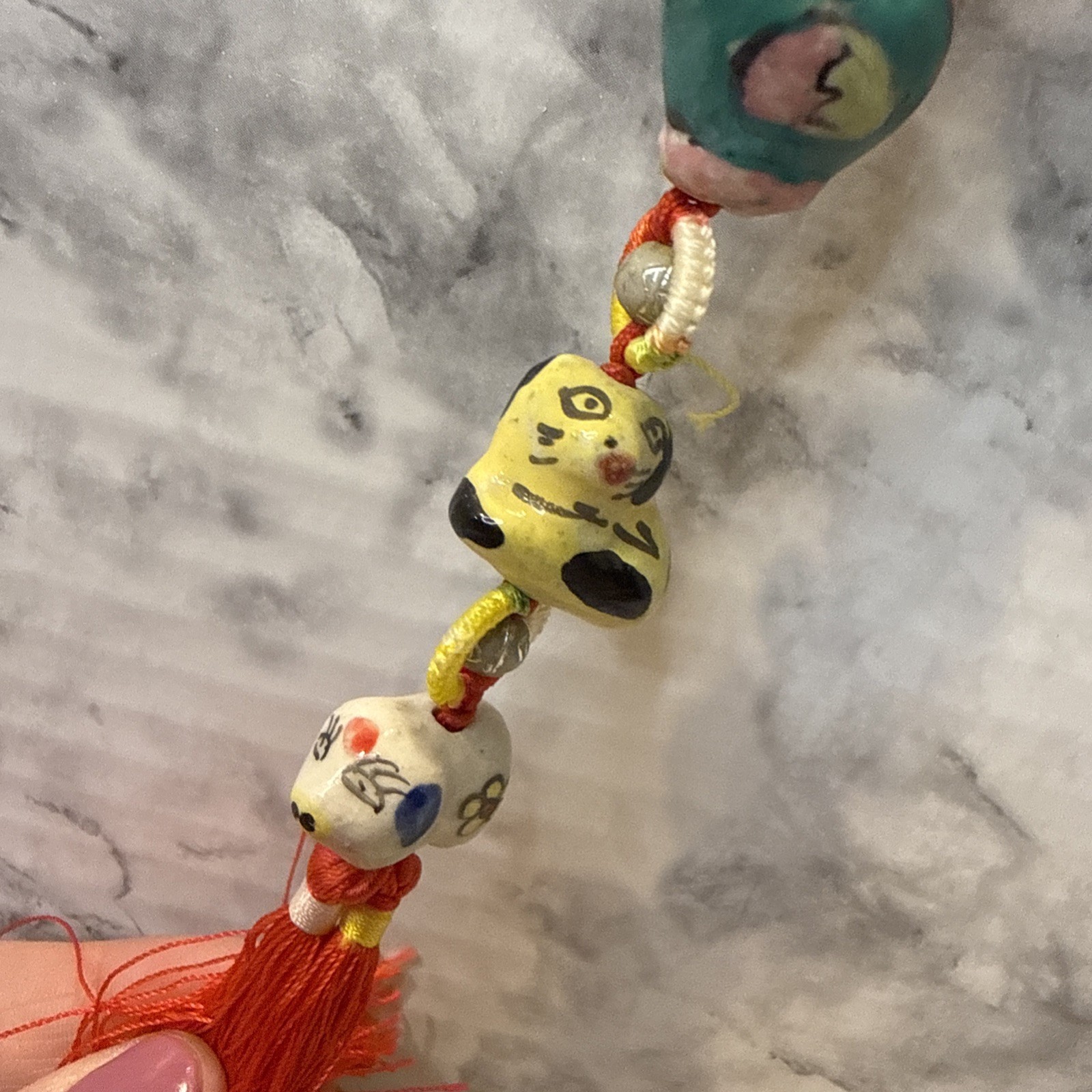 Folk Art Chinese Zodiac Porcelain Hand Painted Animal Garland Tassel 23 Long GUC