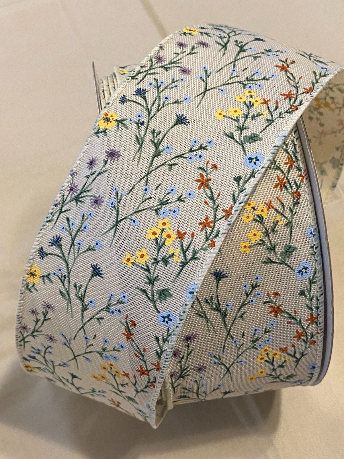 5 yds. WILDFLOWERS PRINT WIRE EDGE RIBBON 2 1/2″ Wide