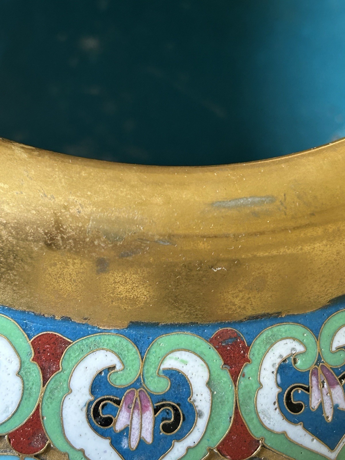 Chinese Cloisonné Planter Flower Pot Peonies Birds Lion Head Accent Brass
