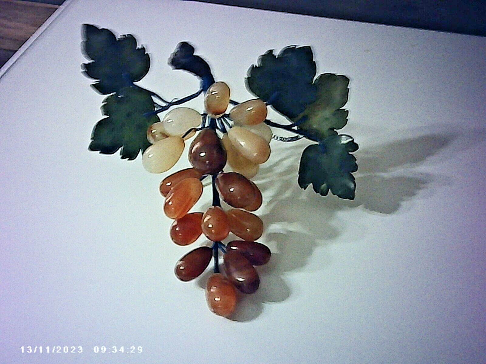 Vintage Chinese Carnelian Grapes with Leaves 1960’s