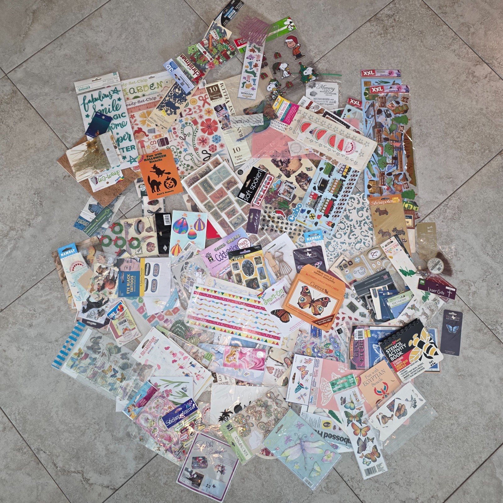 Large Lot B Of Mixed Craft Supplies – Stickers/Stencils – All New- Over 5 Pounds