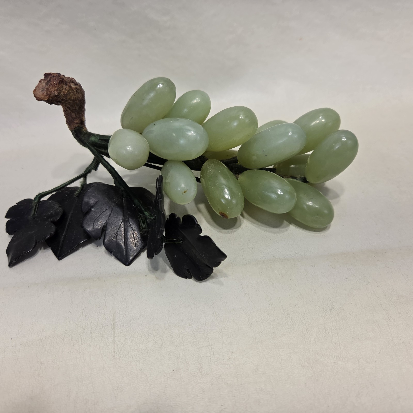 Vintage Marble Jade Agate Stone Grapes And Glass With Copper Grapes Green