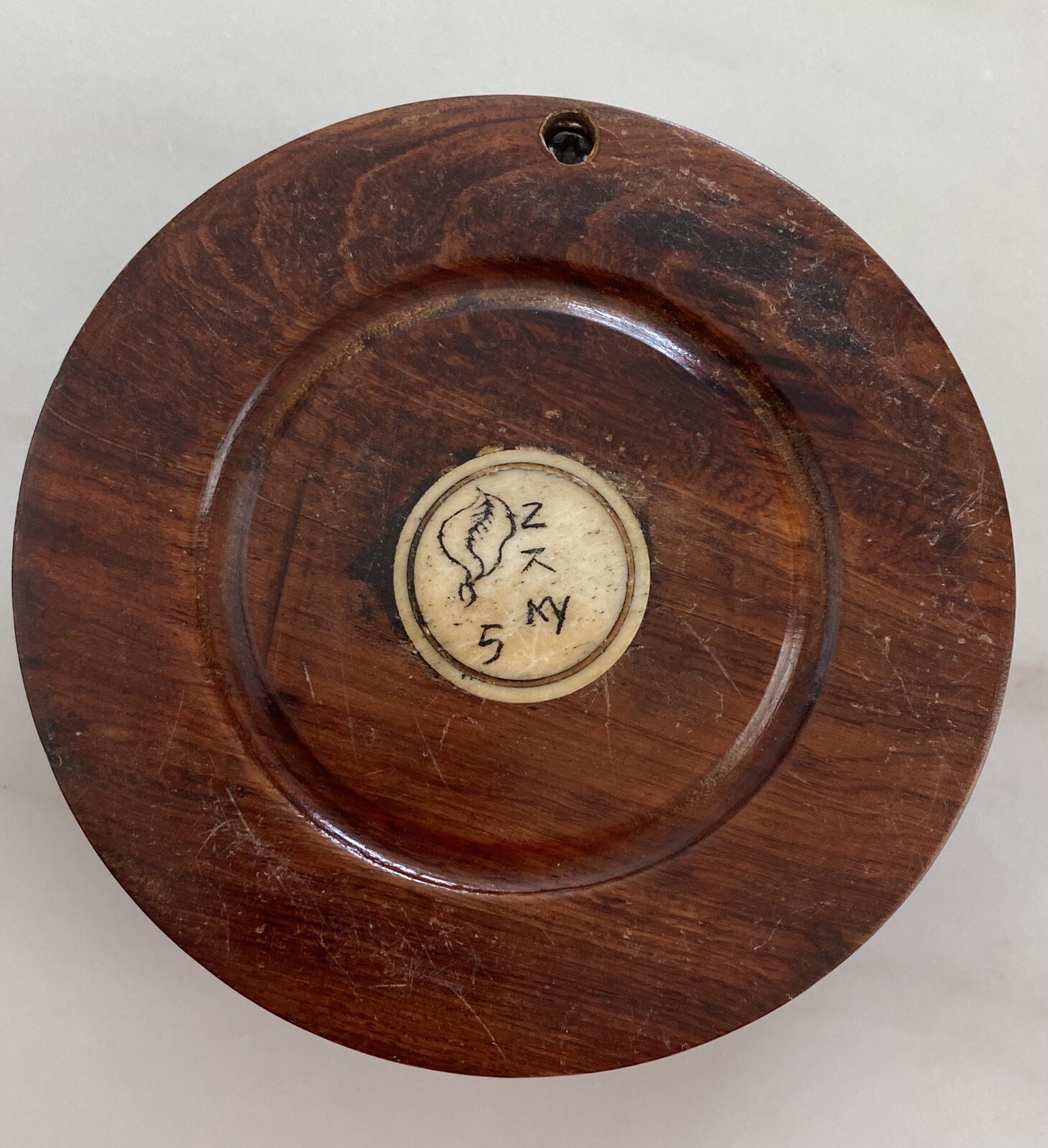 Stunning Antique Chinese Zodiac Compass Wooden Swivel Inlay Wood Engraved