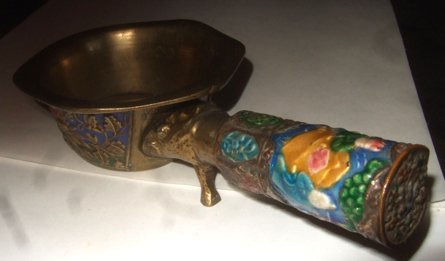 Chinese Brass Enamel Ashtray Estate Heirloom