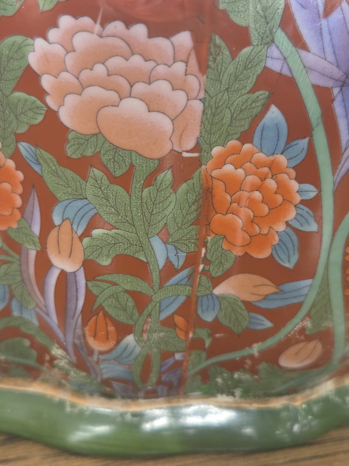 Chinese Foot Bath Satsuma Style Floral Red Vtg Porcelain Jardiniere Gold