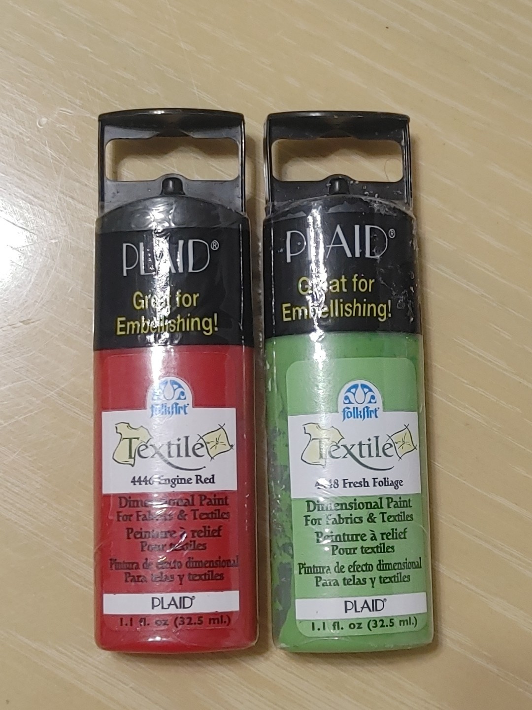 Plaid Dimension Textile Paint- 12 Bottles 3D Embellishing Red Green 1.1 oz Each