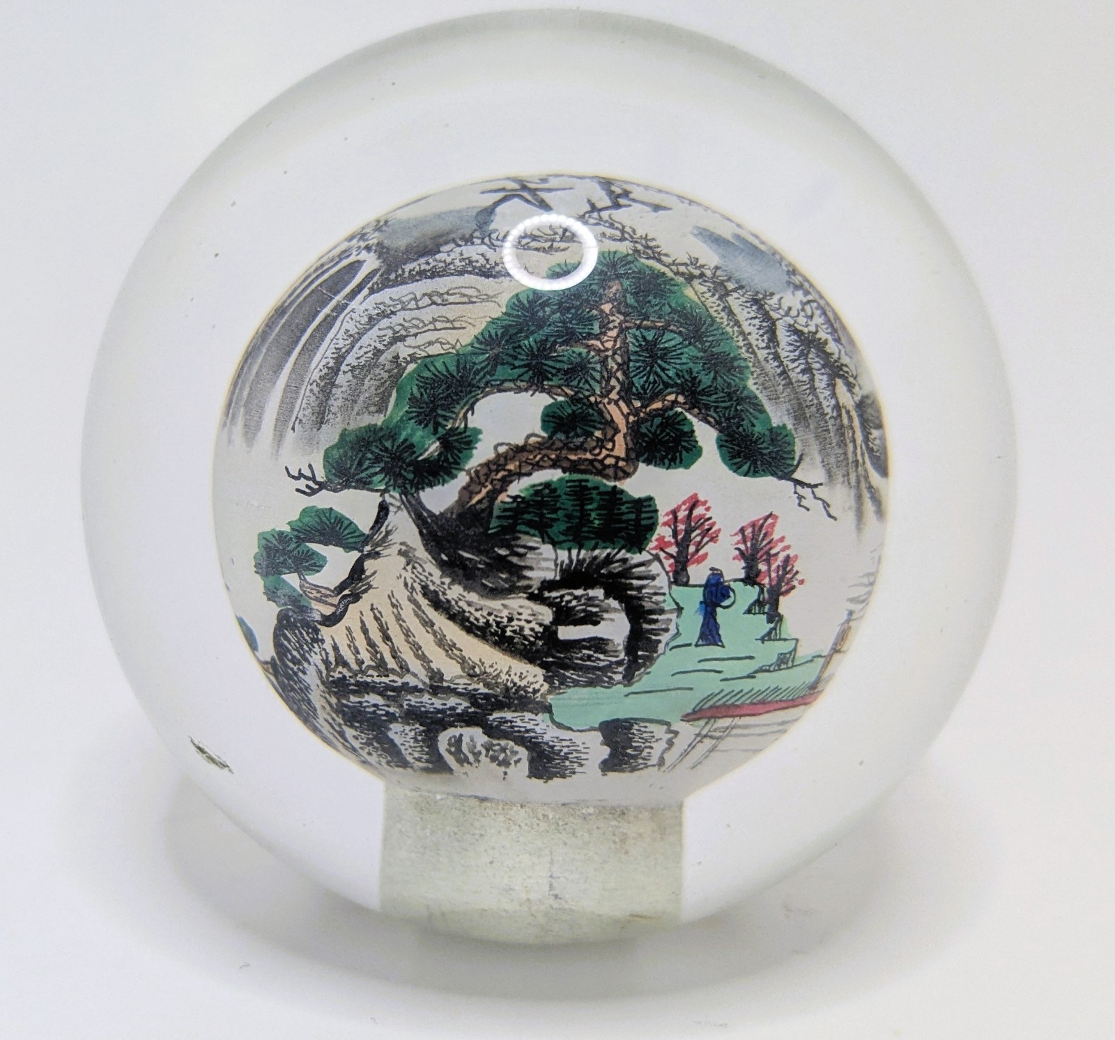 Vintage Japan Reverse Painted Glass Ball Sphere Paperweight Mountain Scene 2.5in