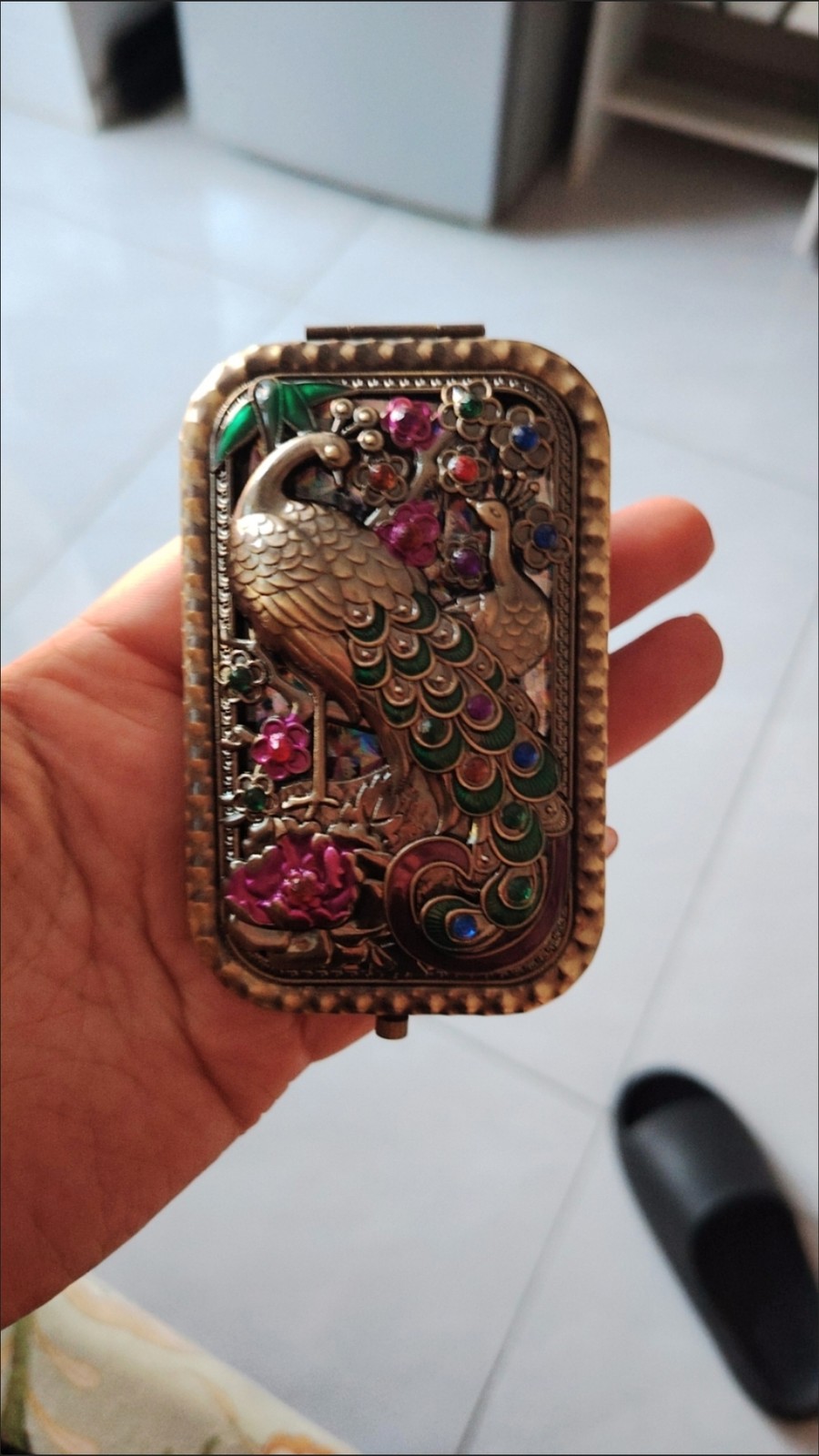 Cloisonne Retro Metal Makeup Mirror Portable Folding Double-Sided Pocket Mirror