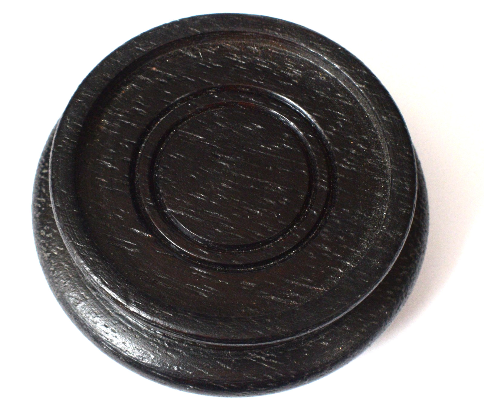 Vintage Chinese Round Dark Wood Stand/figurine base Very Small 2″ diam S32