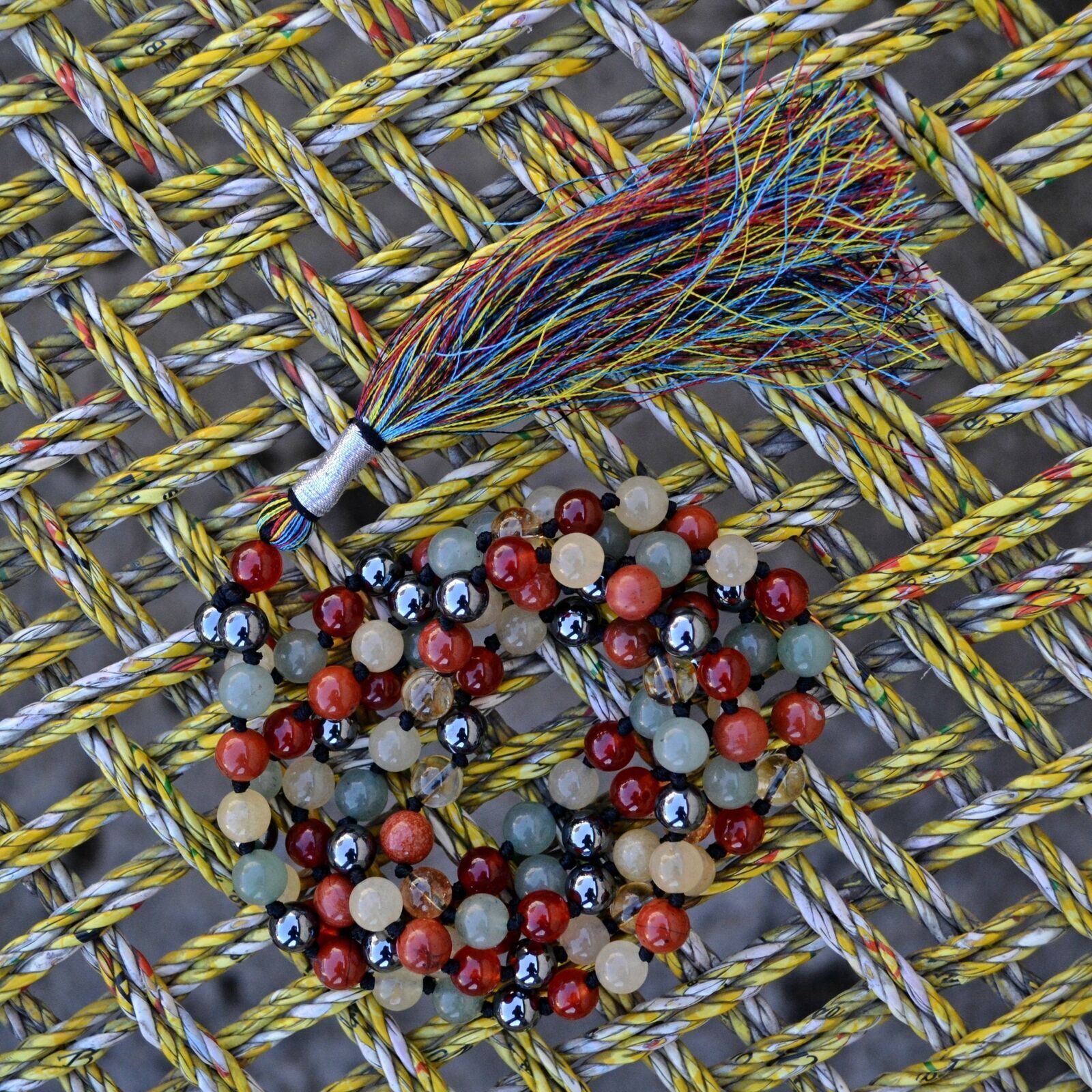 Creative Mala 8MM, Multi-stone Chakra Necklace, 108 Mala Beads, Knotted Mala,