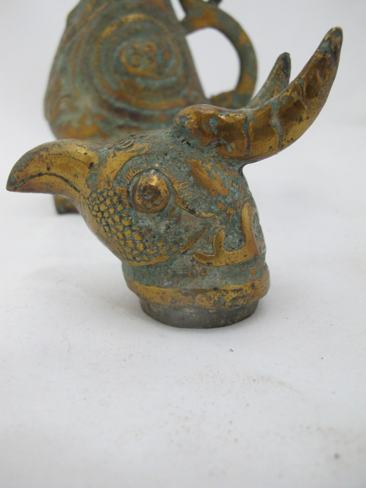 CHINESE Archaic BIRD Bronze Ware Gold Toad Accent Ritual WINE Vessel Pitcher