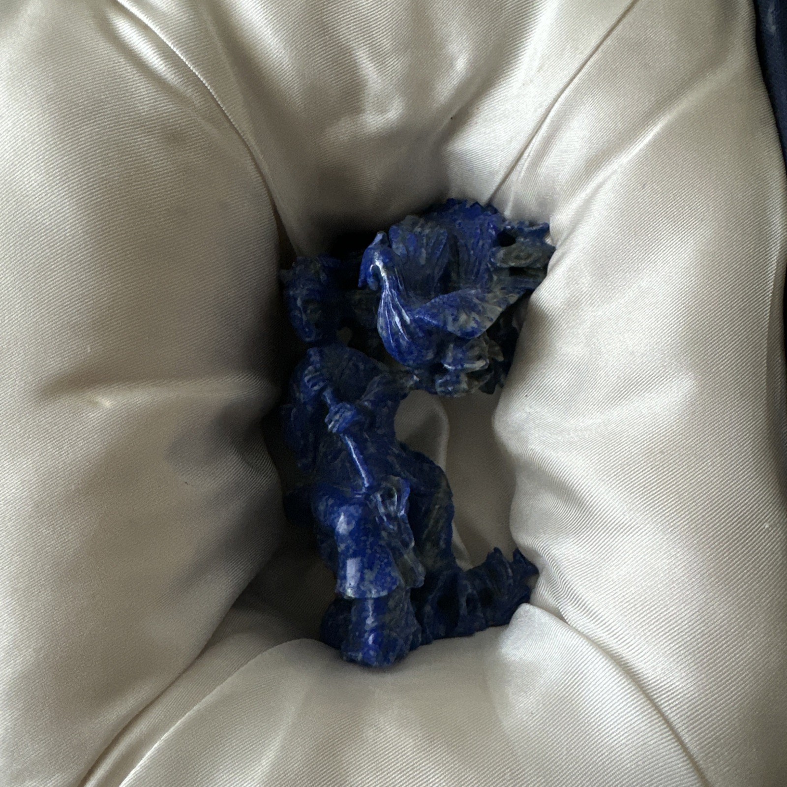 Chinese Lapis Lazuli Carved Figure & Phoenix Miniature Sculpture, 3.75”