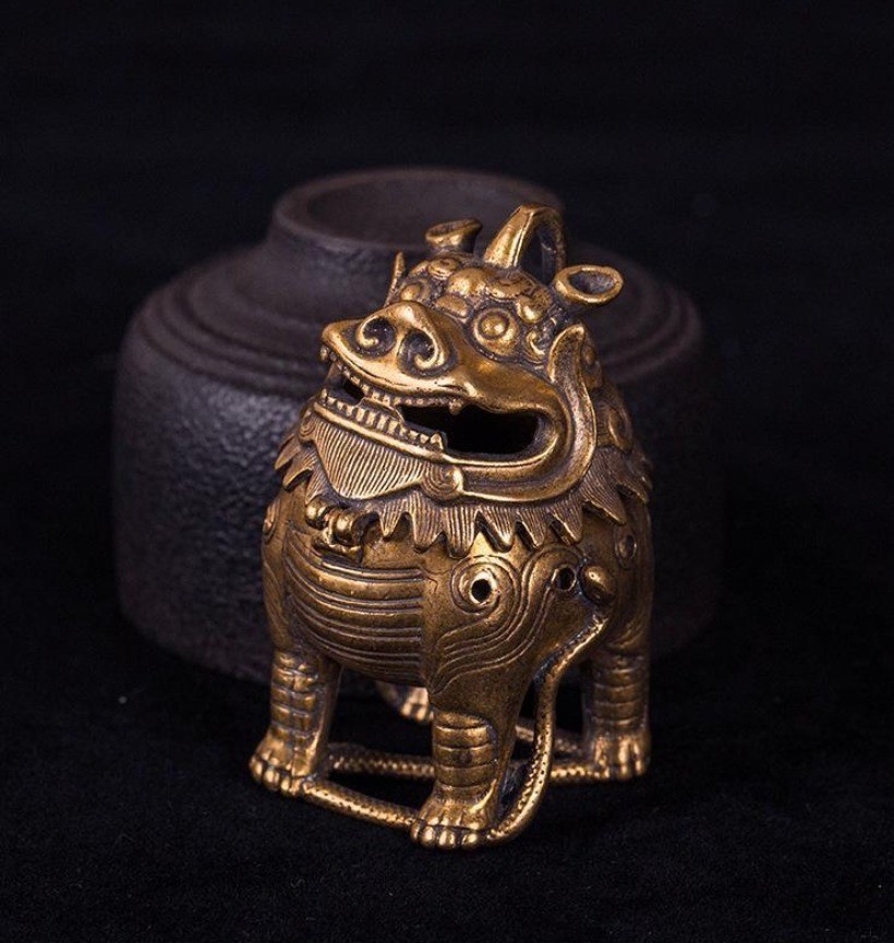 Vintage Brass Pixiu Incense Burner Chinese Feng Shui Decor Collectible Censer