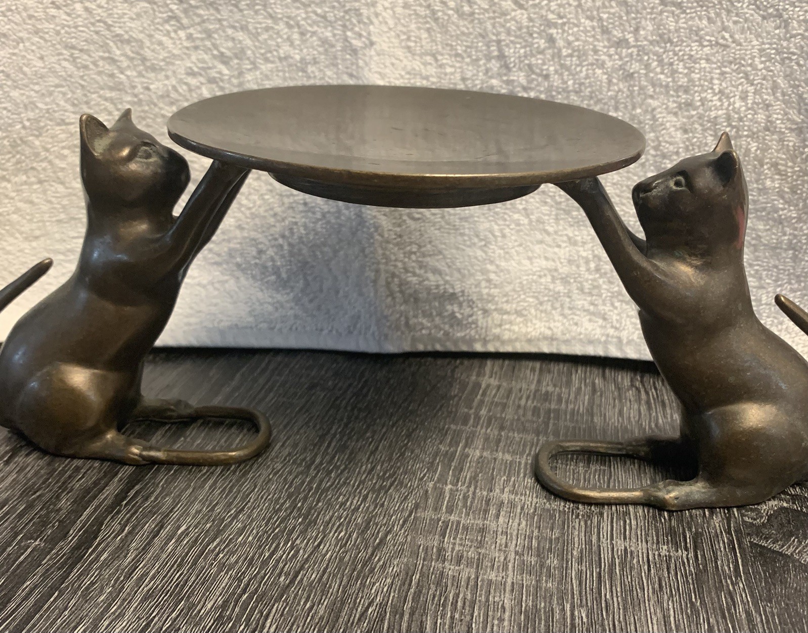 Chinese Folk Copper Bronze Lucky Cat Statue Candle Holder Candlestick pricket