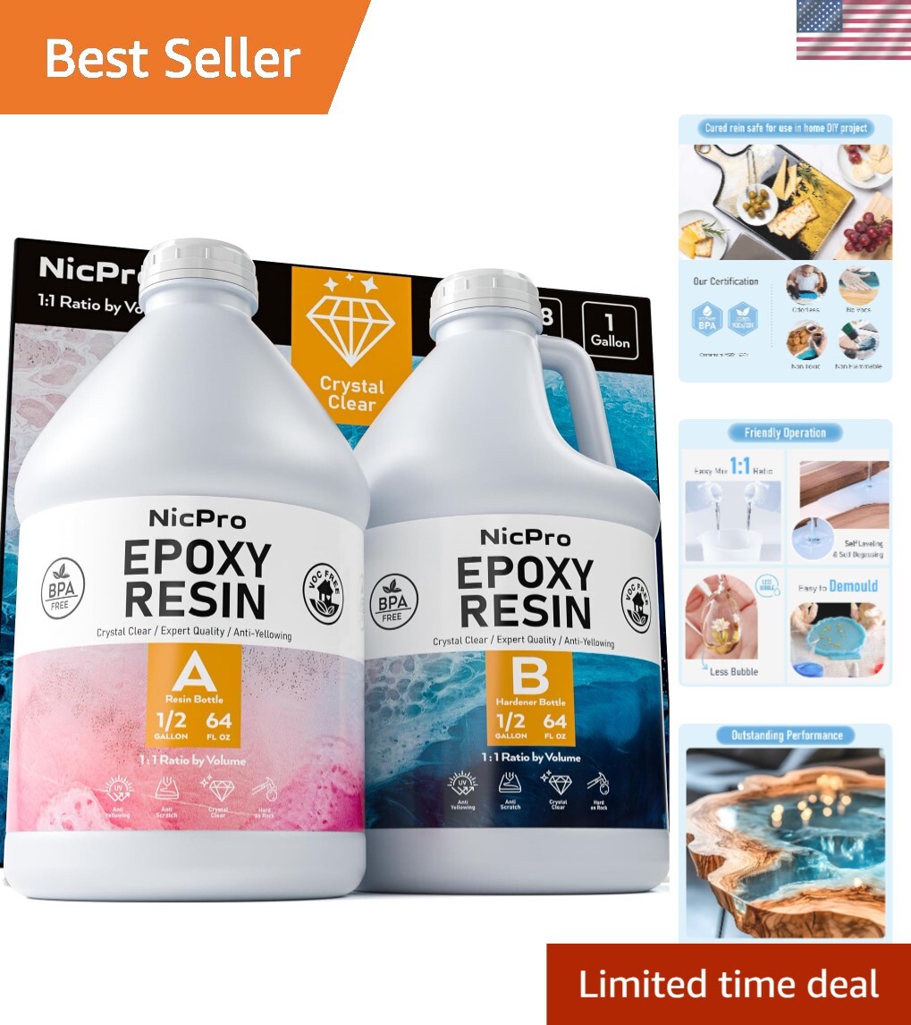 1 Gallon Food Safe Epoxy Resin for Crafts – High Gloss, Low Odor, 24 Hr Cure