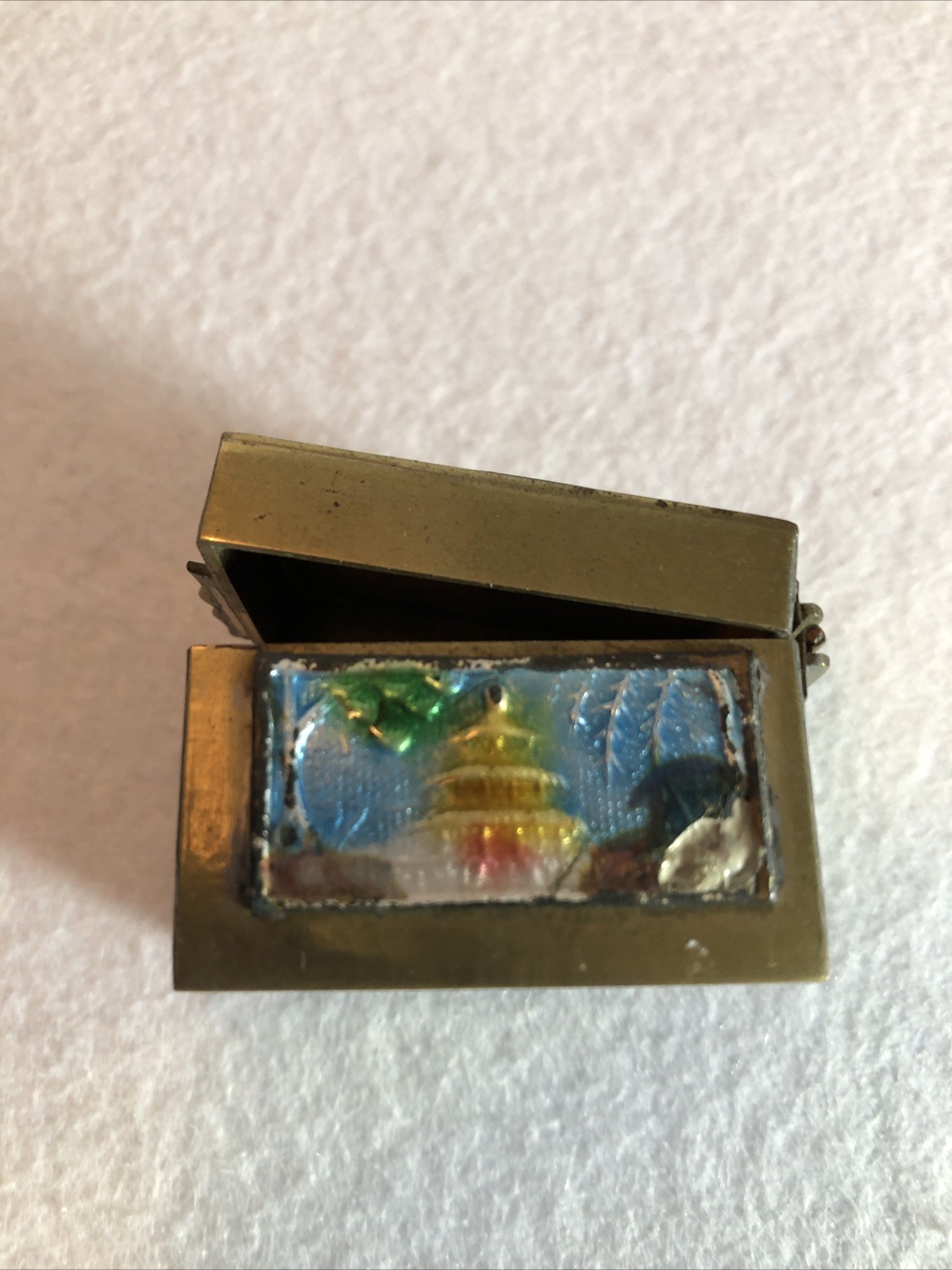 Chinese Brass Enamel Temple Stamp Box Vintage Antique