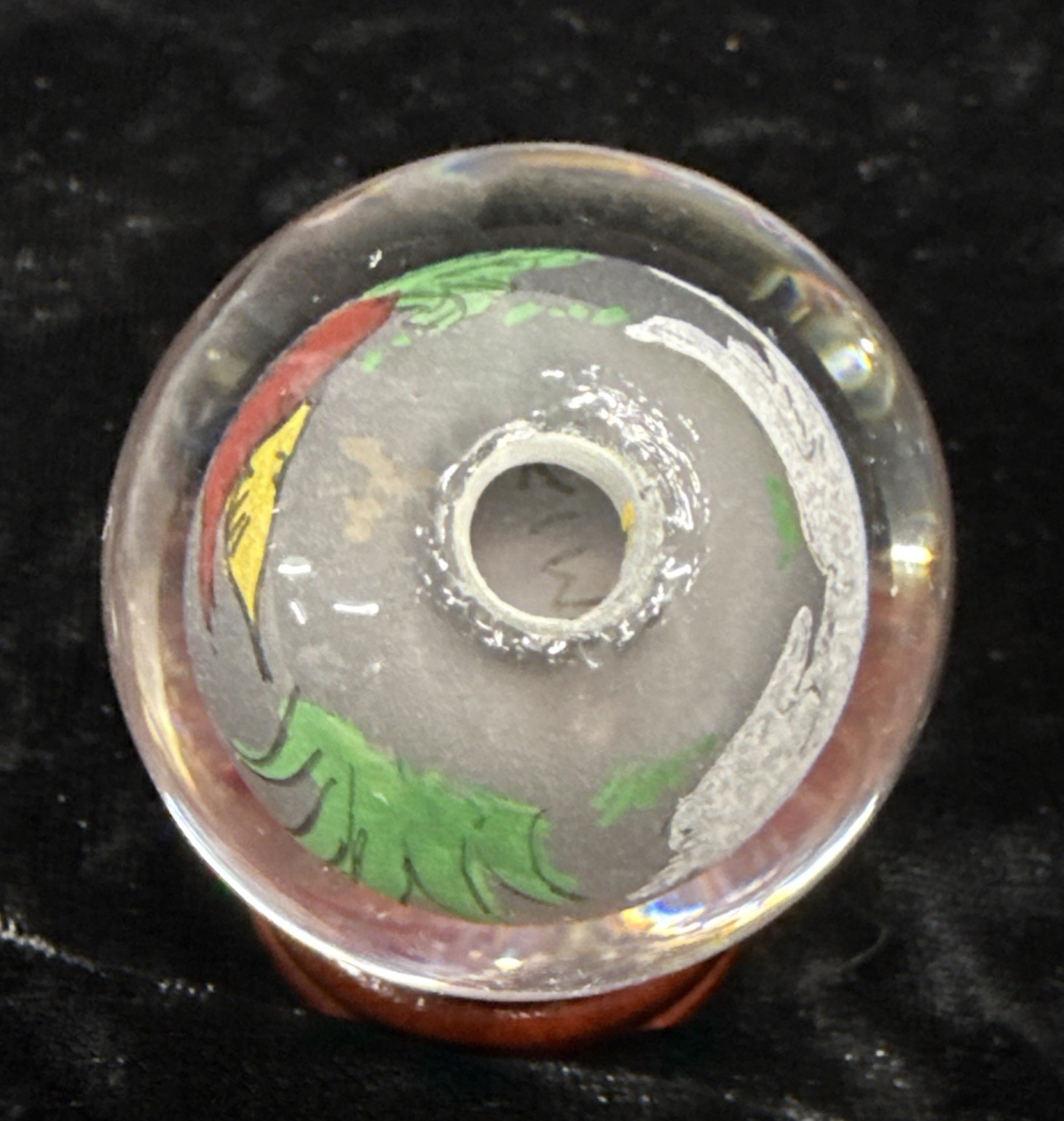 Chinese reverse painted Glass Ball Sphere Orb Rabbit w/Stand 1 3/4″ x 1 1/2″