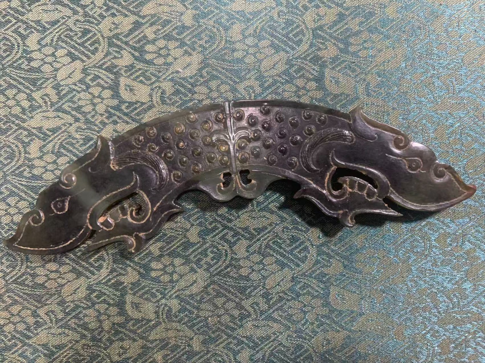 6.7Inch Chinese Old HeTian Jade Hand Carved *2Dragons Huang* 2Faces Plaque