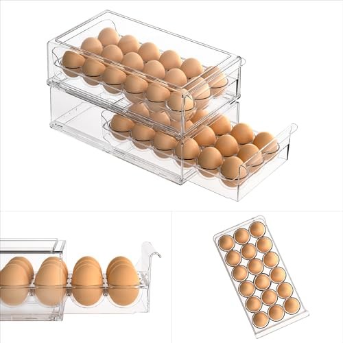 BPA Free Refrigerator Organizer Bins, Stackable Egg Holder, 18 18 Egg Holder