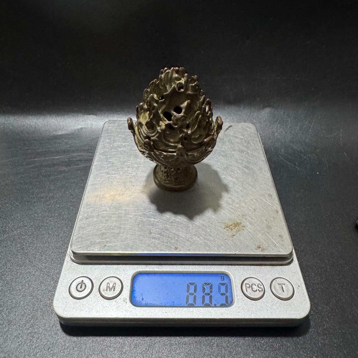 Patinated Bronze Mini Boshan Incense Burner Chinese Antique Hollow Censer Orname