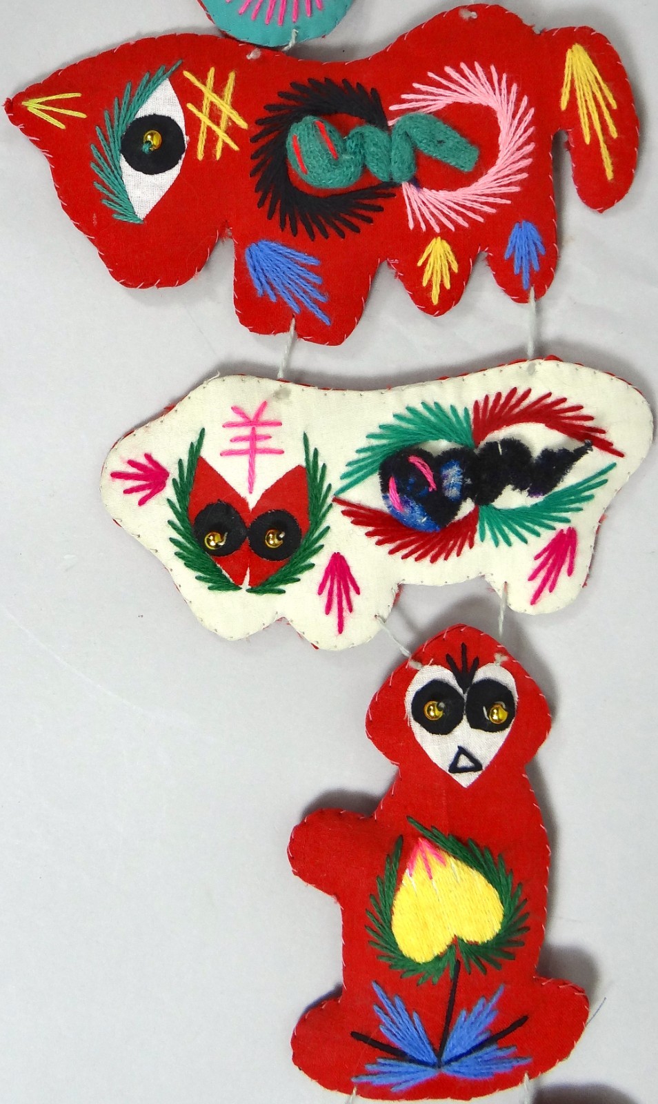 Vtg 1960s Chinese Zodiac Folk Art Handmade Embroidered Felt Animal Ornament 3.5′