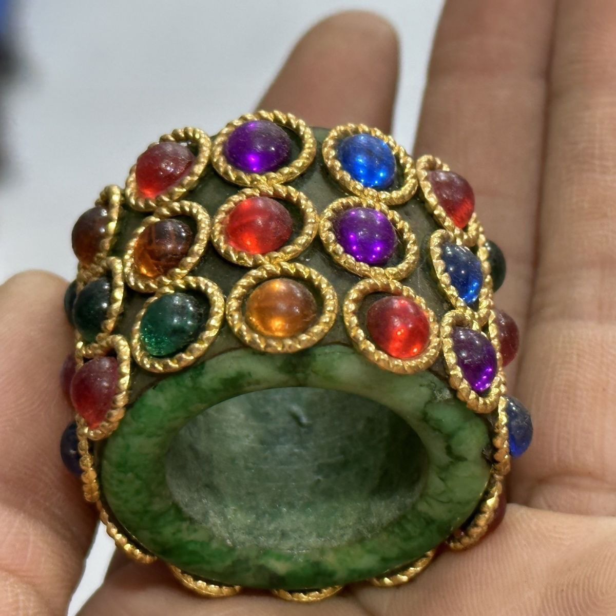 Tibetan Thumb Ring Inlaid Multi Stone Vintage Adjustable Jewelry Accessory