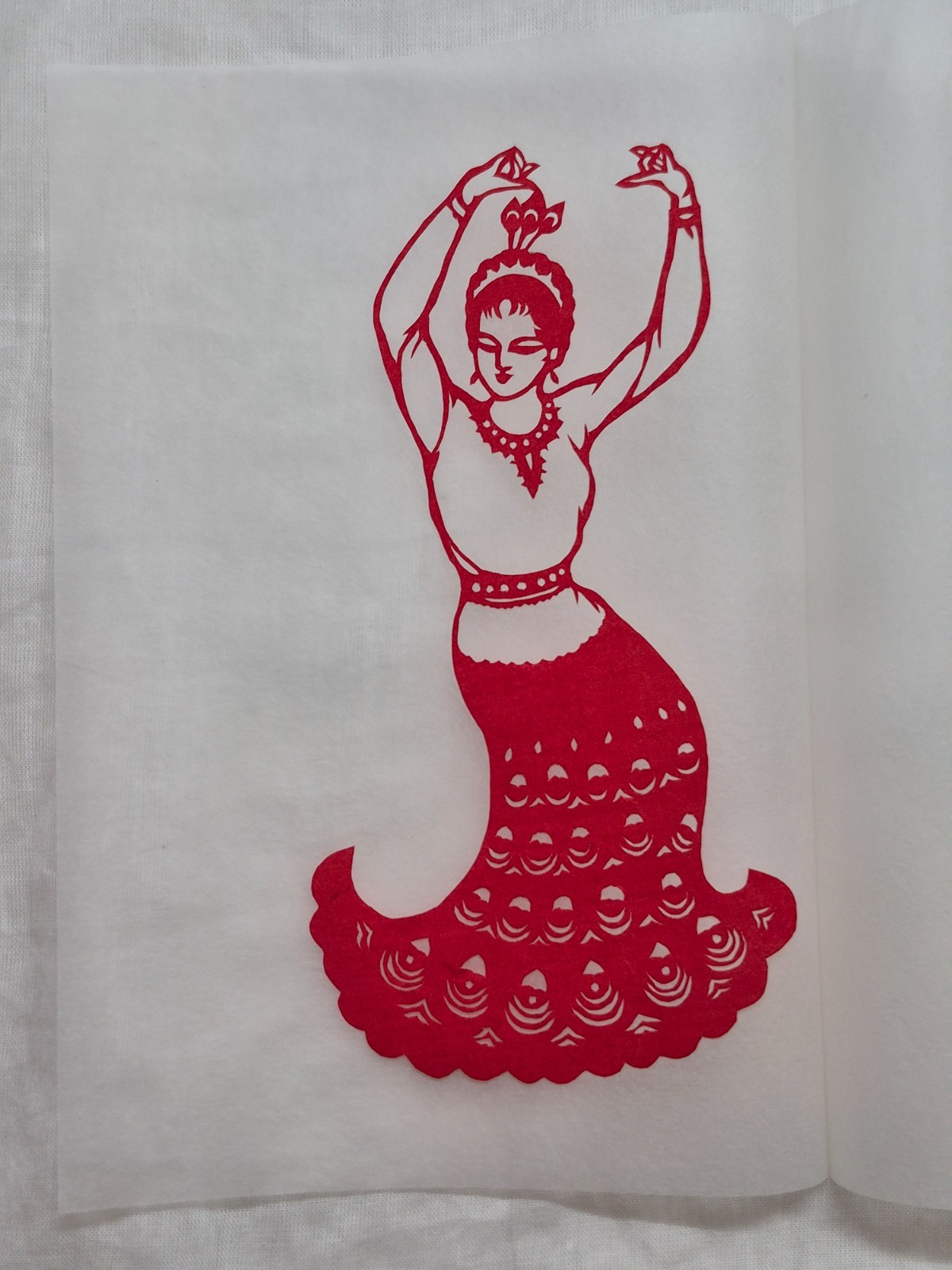 Unused Set of 6 Chinese Folk Art Paper cuts Peacock Dancing Girl Designed