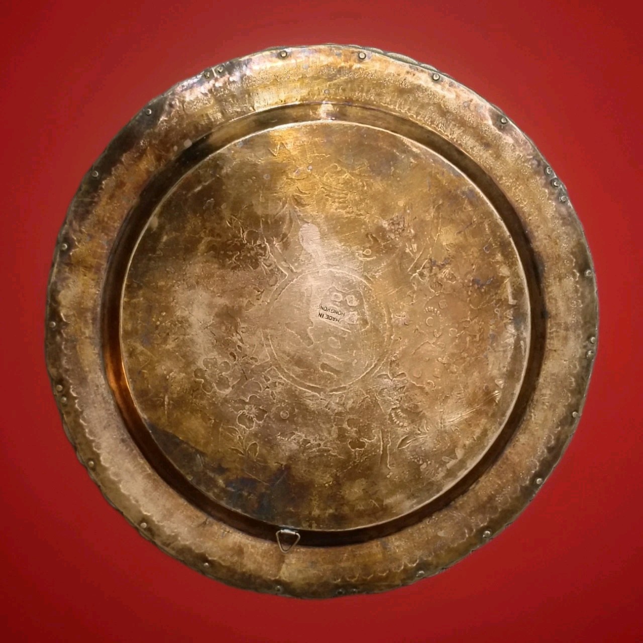 Vintage Brass Tray 17″ Hand Engraved Brass Platter Hong Kong