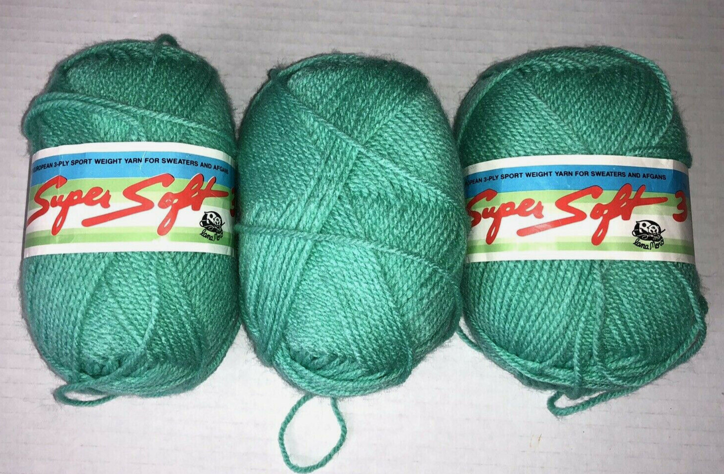 Lana Moro Super Soft 3 Yarn Lot of 3 Skeins 440 Green 3 Ply Sport Weight 1.7oz