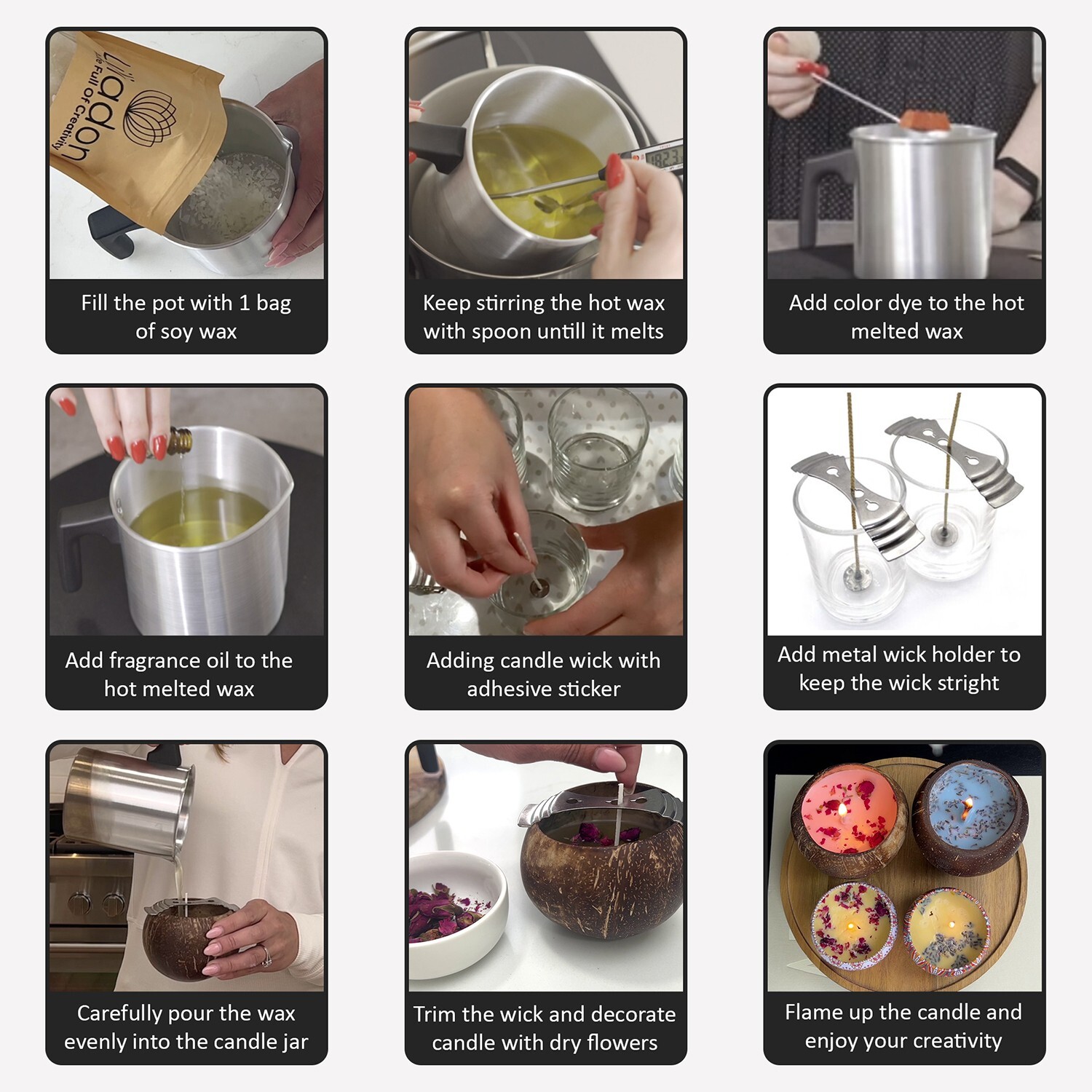 Liliadon Pack of 17 Soy Candle Making Kit with 40 oz Soy Wax, 12 Color Dyes.
