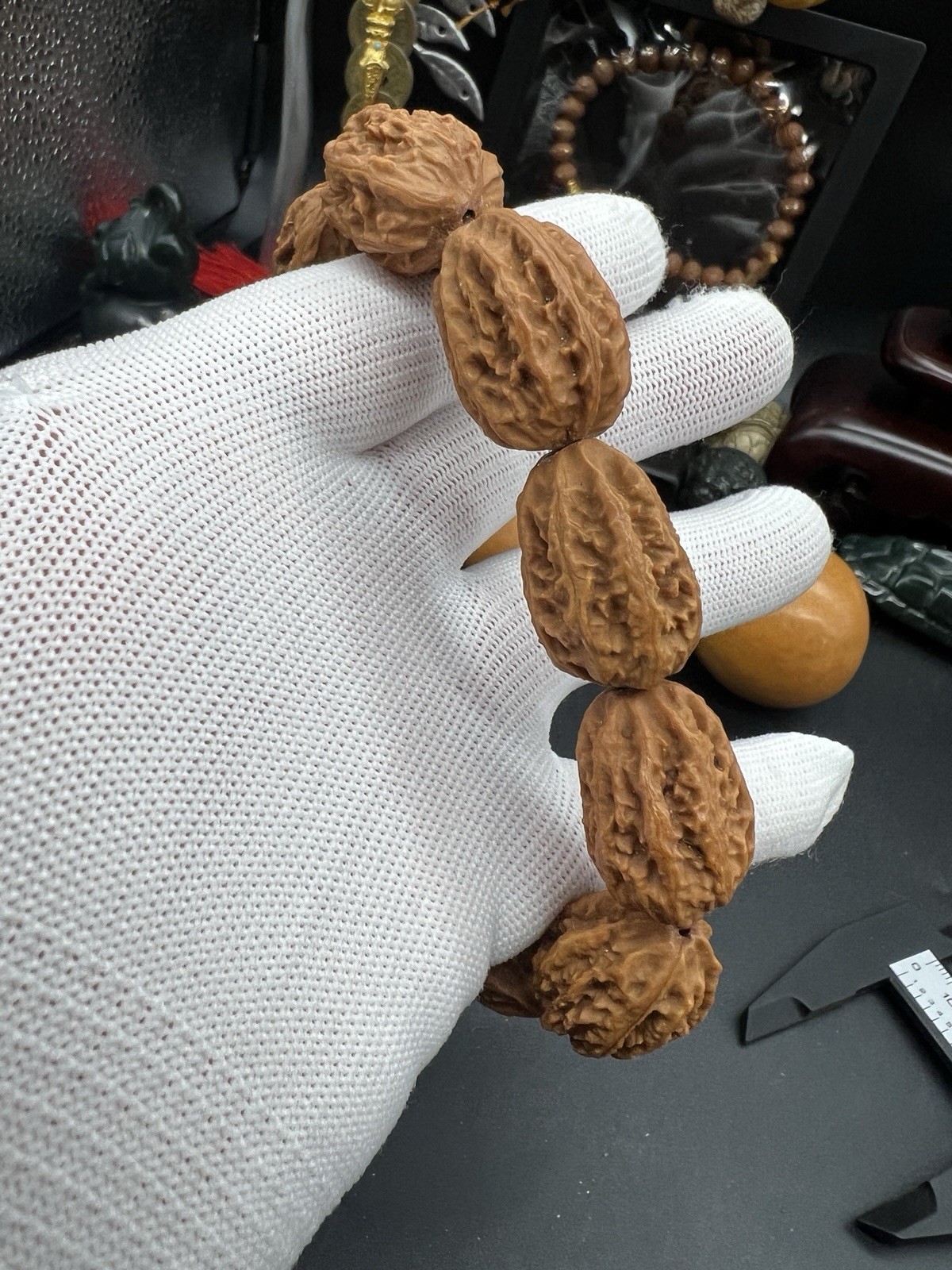 19×21×27.5mm Chinese Small Walnut Bracelet Collection纯野生蝴蝶纹大枣珠手串