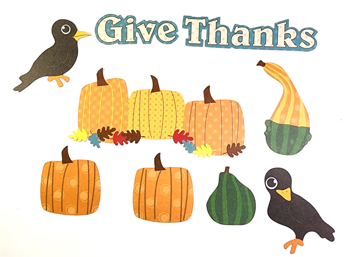 K&Company Autumn Die Cuts 8 Piece Thanksgiving Die Cuts Pumpkin Gourds Crows