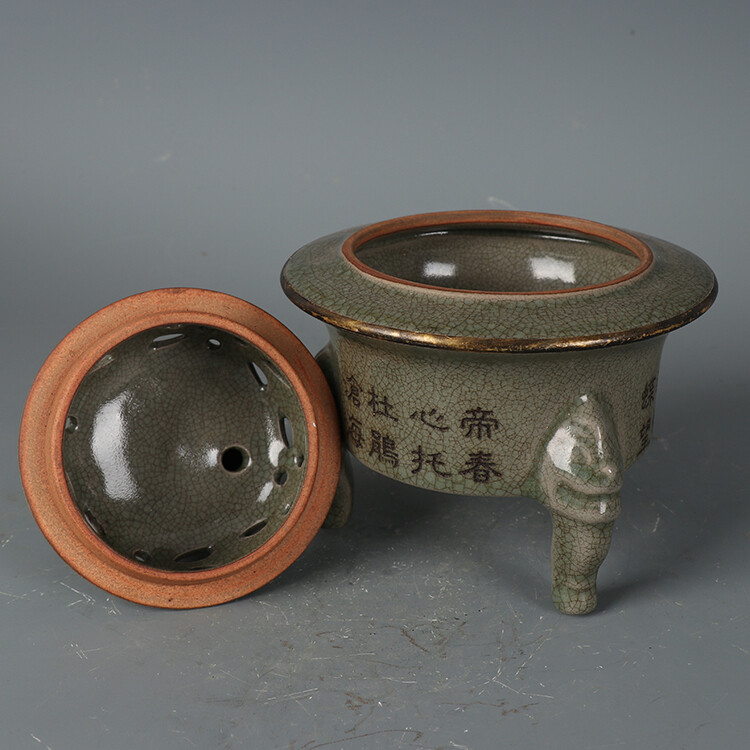 7.9″ Good Chinese Porcelain Ru Kiln Animal Foo Fu Dog Lion Incense Burner