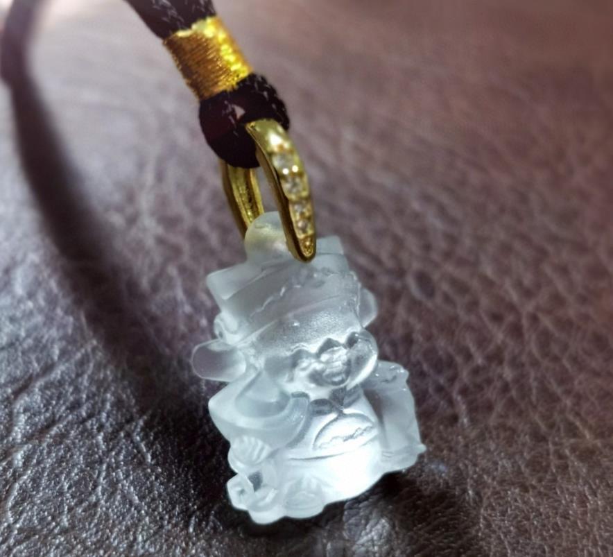 23MM Chinese Coloured Glaze Carving Wealth God Money Drawing Blue Pendant