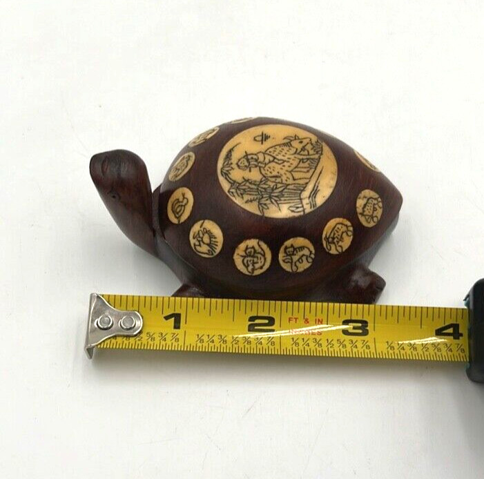 Chinese Wooden Zodiac Turtle With Compass