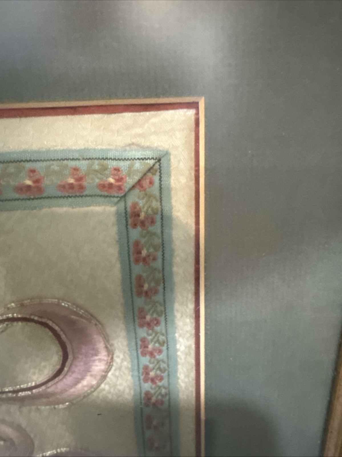 Antique Pair Of Chinese Silk Embroidery Panel Textile Tapestry Framed 11.5 X15