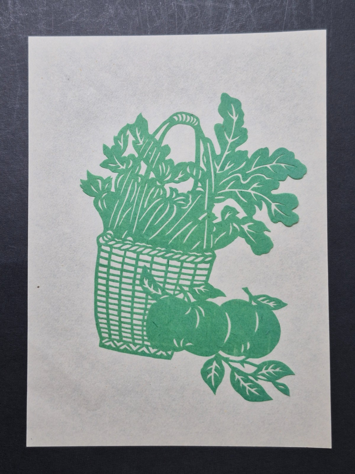 Unused Set of 10 Chinese Folk Art Paper cuts Floral, Fruit basket & fish Design