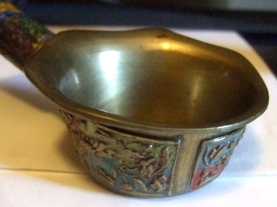 Chinese Brass Enamel Ashtray Estate Heirloom