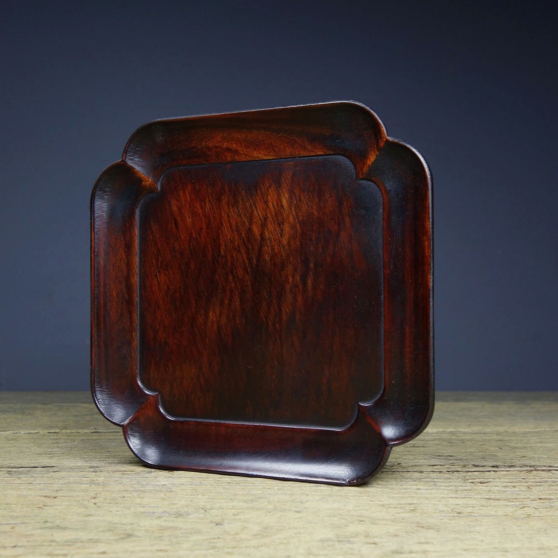 Vintage Hand Carved Rosewood Square Tea Tray Decor 13cm
