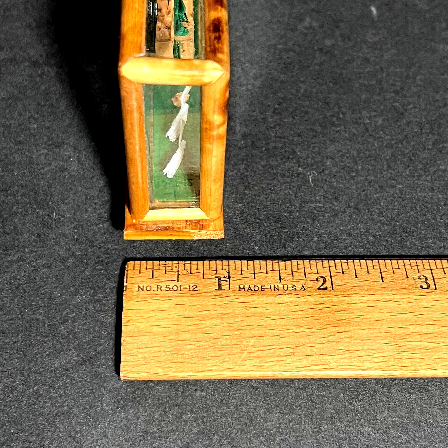 Vtg Small Chinese Carved Cork Diorama Trees Swans Rocks 3D Glass & Bamboo Case
