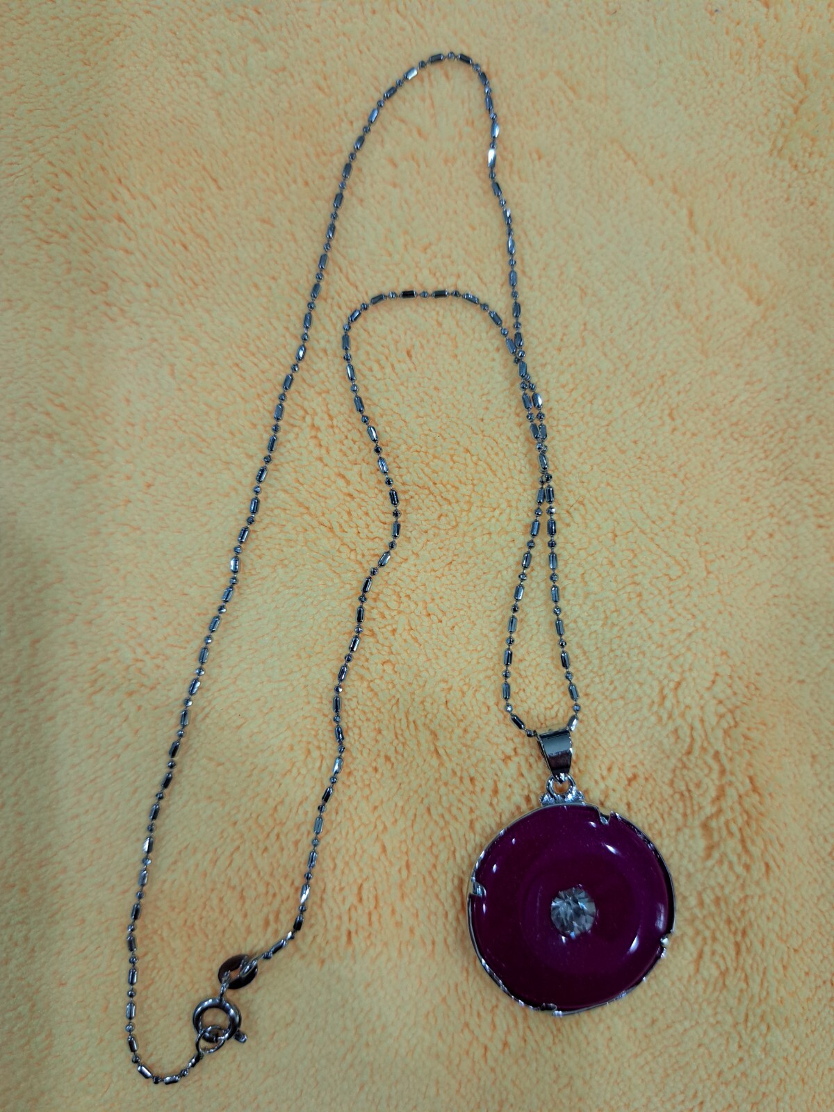 18KGP Silver Bead & Barrel Chain Chinese Dragon Purple Glass Pendant