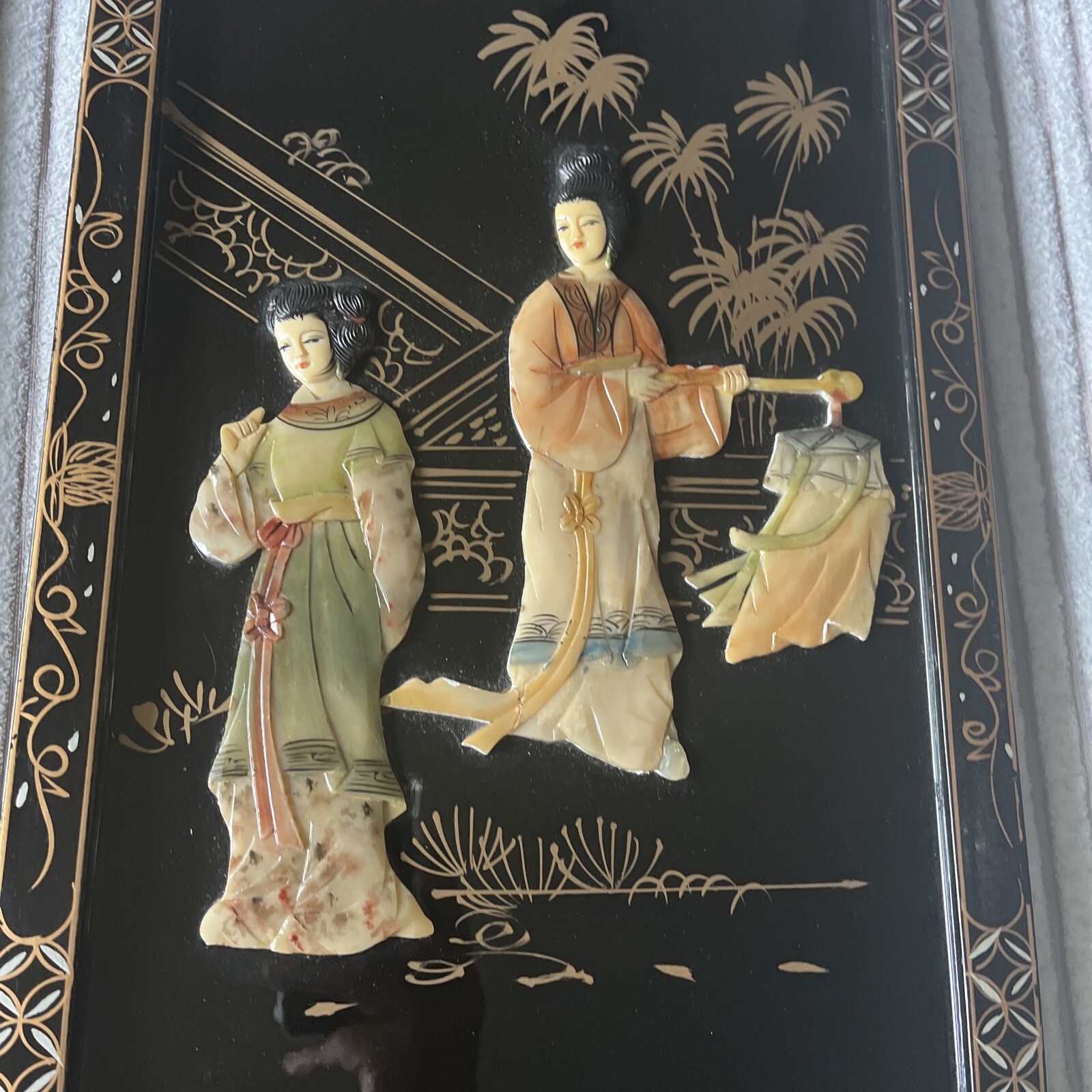 4 Asian/Oriental Hanging Wall Panels Mother Of Pearl Black Lacquer 36”X12” (READ