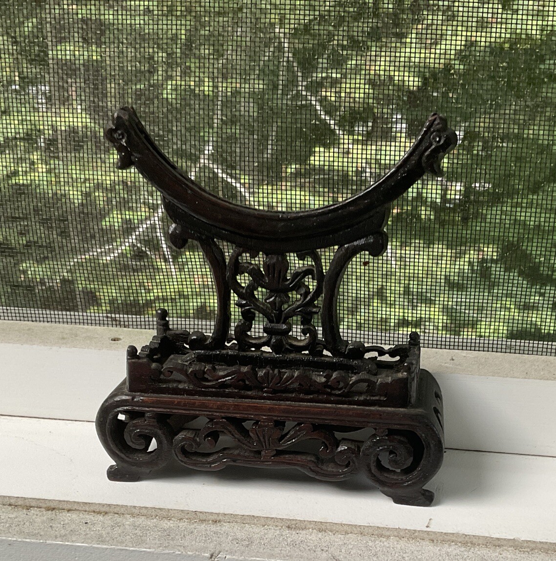Vintage Possibly Antique Chinese Jade Coral Miniature 7.50” Plaque on Wood Stand