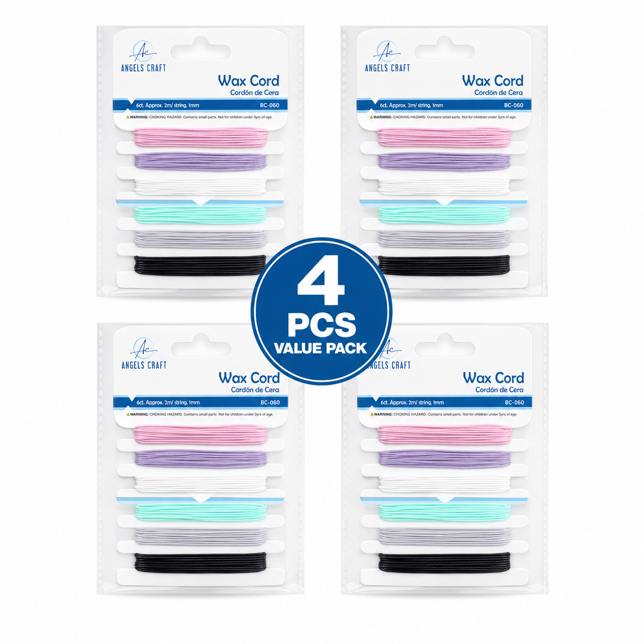 [Pack of 4] Pastel Neutral Wax Cord 6 Colors 1mm x 2m Each Jewelry Set